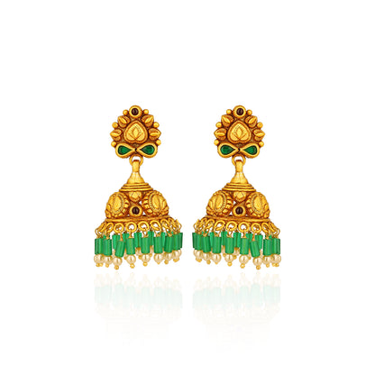 Floral 925 Sterling Silver Green Bead Jhumkas for Women