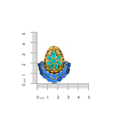 Floral Bee Golden 925 Sterling Silver Heritage Blue Stud Earrings