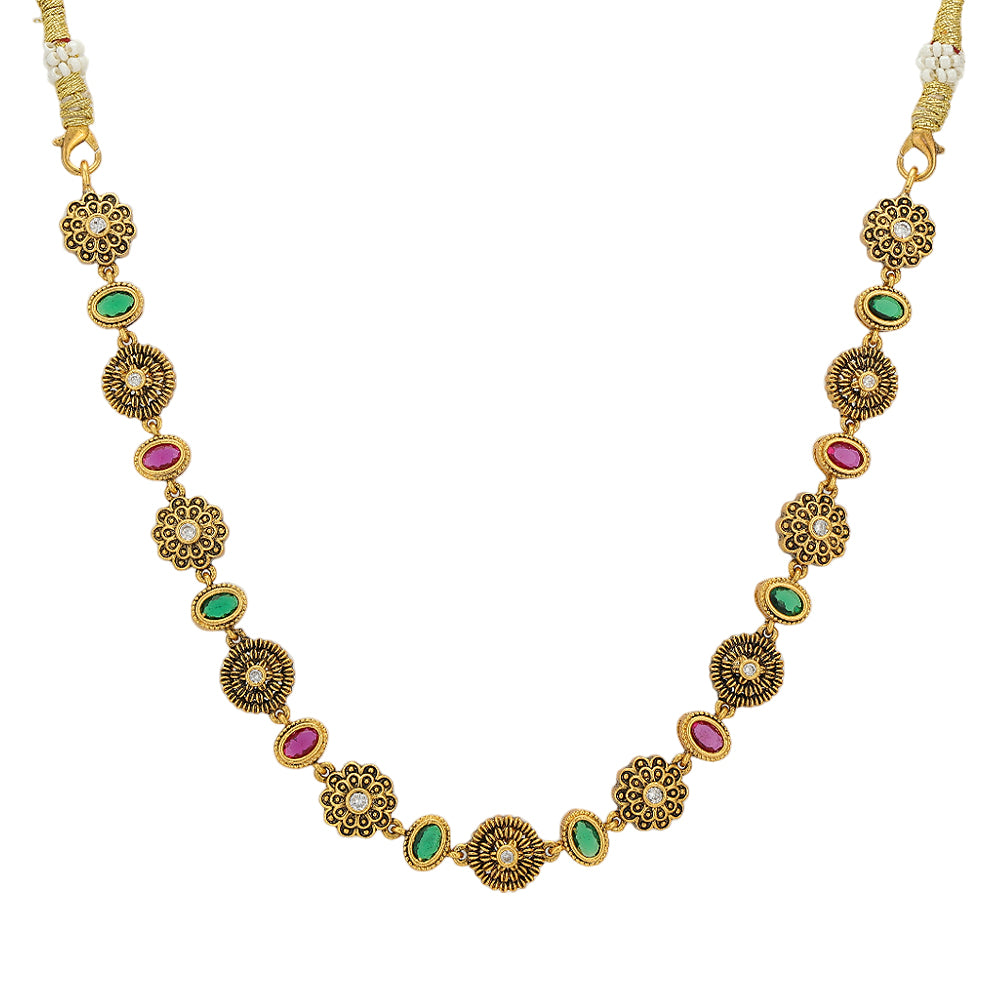 Floral Elegance Red Green Statement 925 Necklace