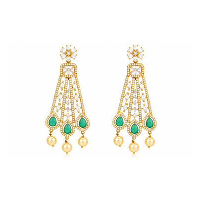 Floral Emerald Drop 925 Sterling Silver Chandelier Earrings