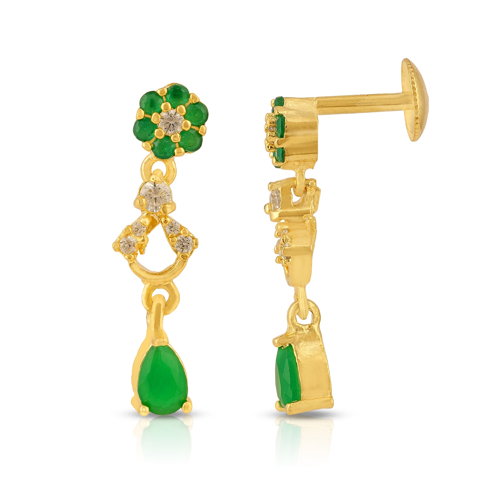 Floral Green 925 Sterling Silver Teardrop Earring for Women