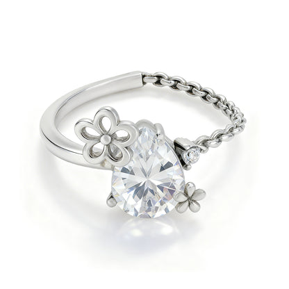 Floral Inspired 925 Sterling Silver White Teardrop Ring for Women