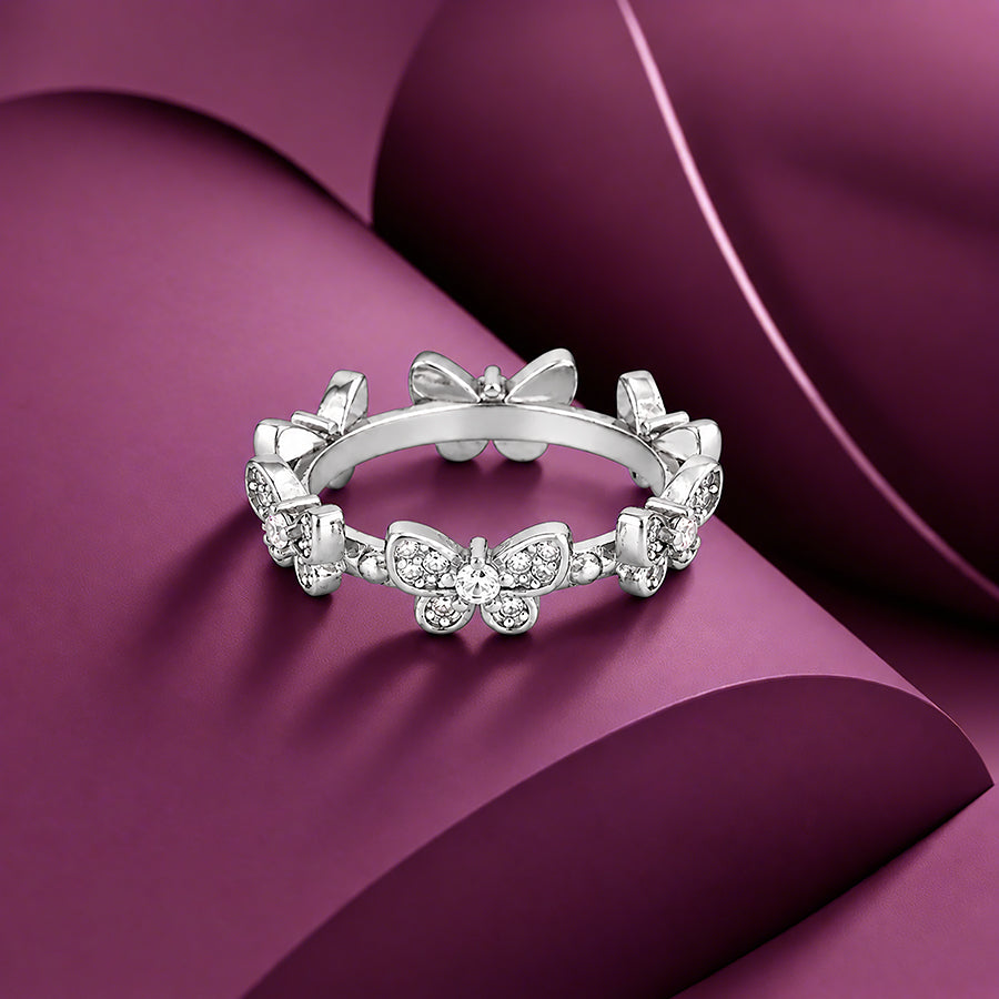 Floral Inspired Butterfly Crystal Shine 925 Sterling Silver Rng for women