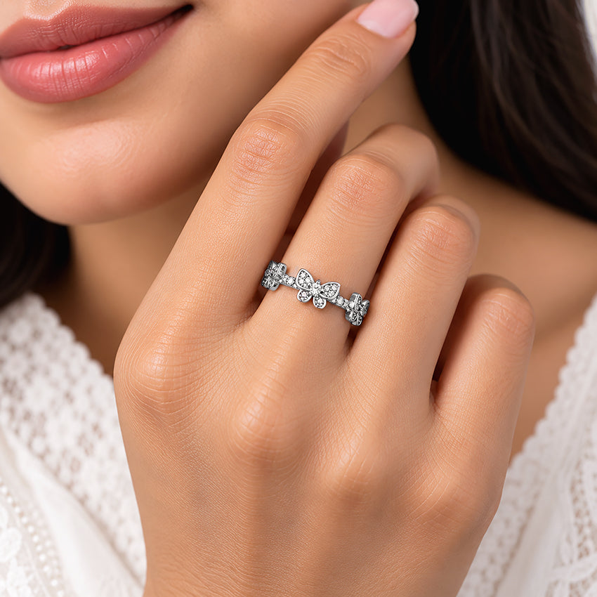 Floral Inspired Butterfly Crystal Shine 925 Sterling Silver Rng for women