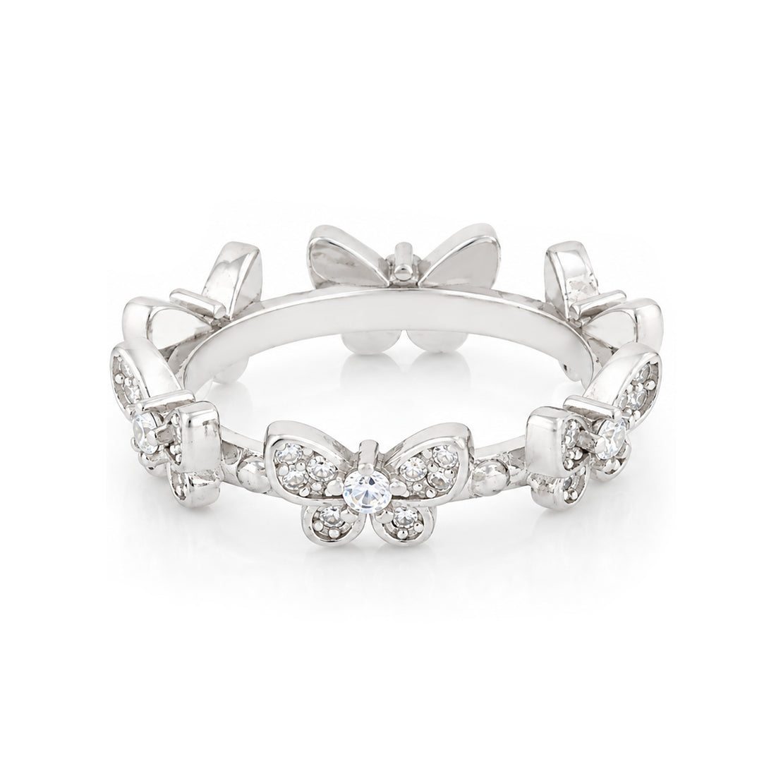 Floral Inspired Butterfly Crystal Shine 925 Sterling Silver Rng for women