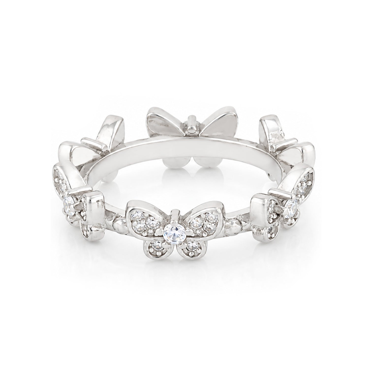 Floral Inspired Butterfly Crystal Shine 925 Sterling Silver Rng for women