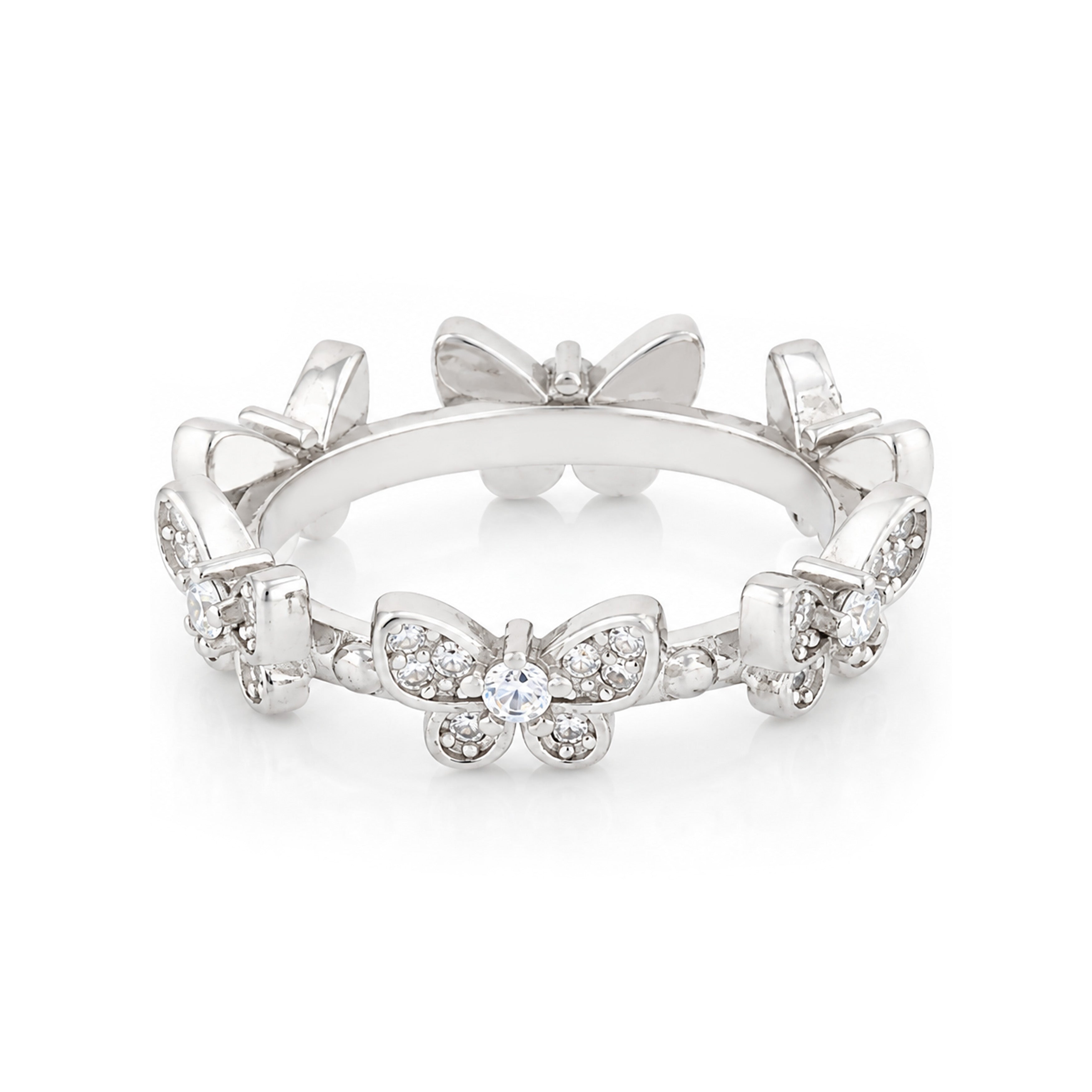 Floral Inspired Butterfly Crystal Shine 925 Sterling Silver Rng for women