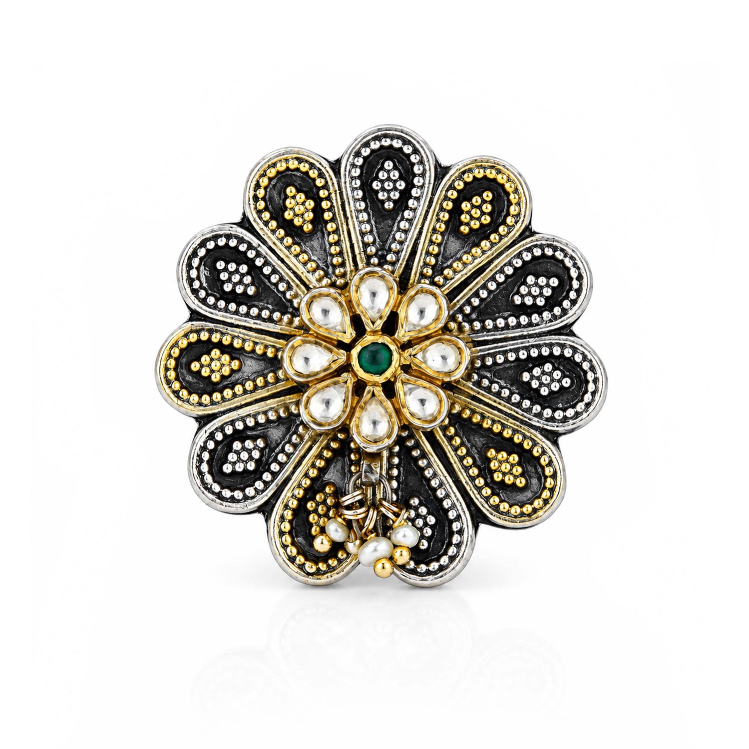 Floral Kundan 925 Sterling Silver Statement Ring