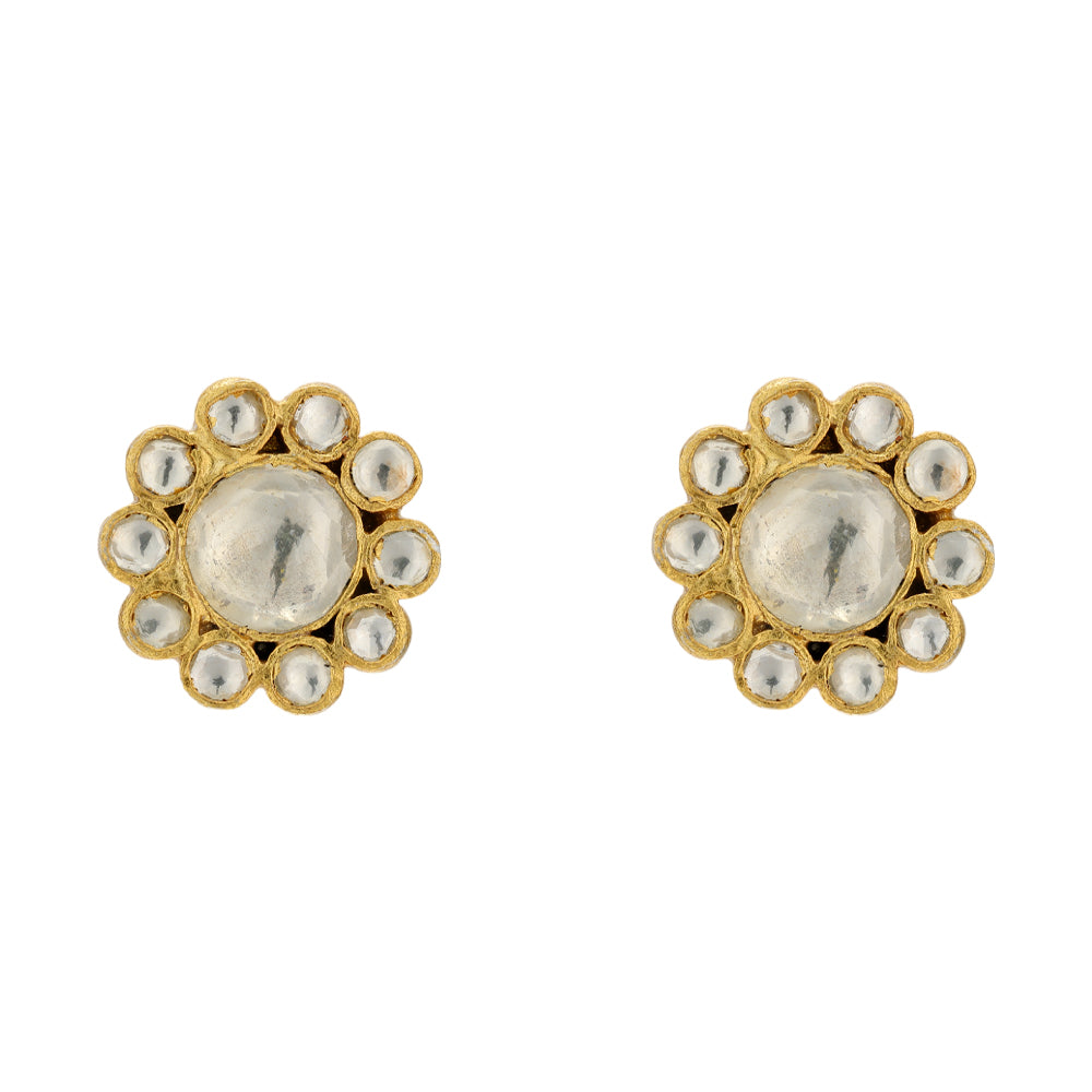 Floral Minimal Polki 925 Gold Plated Earrings