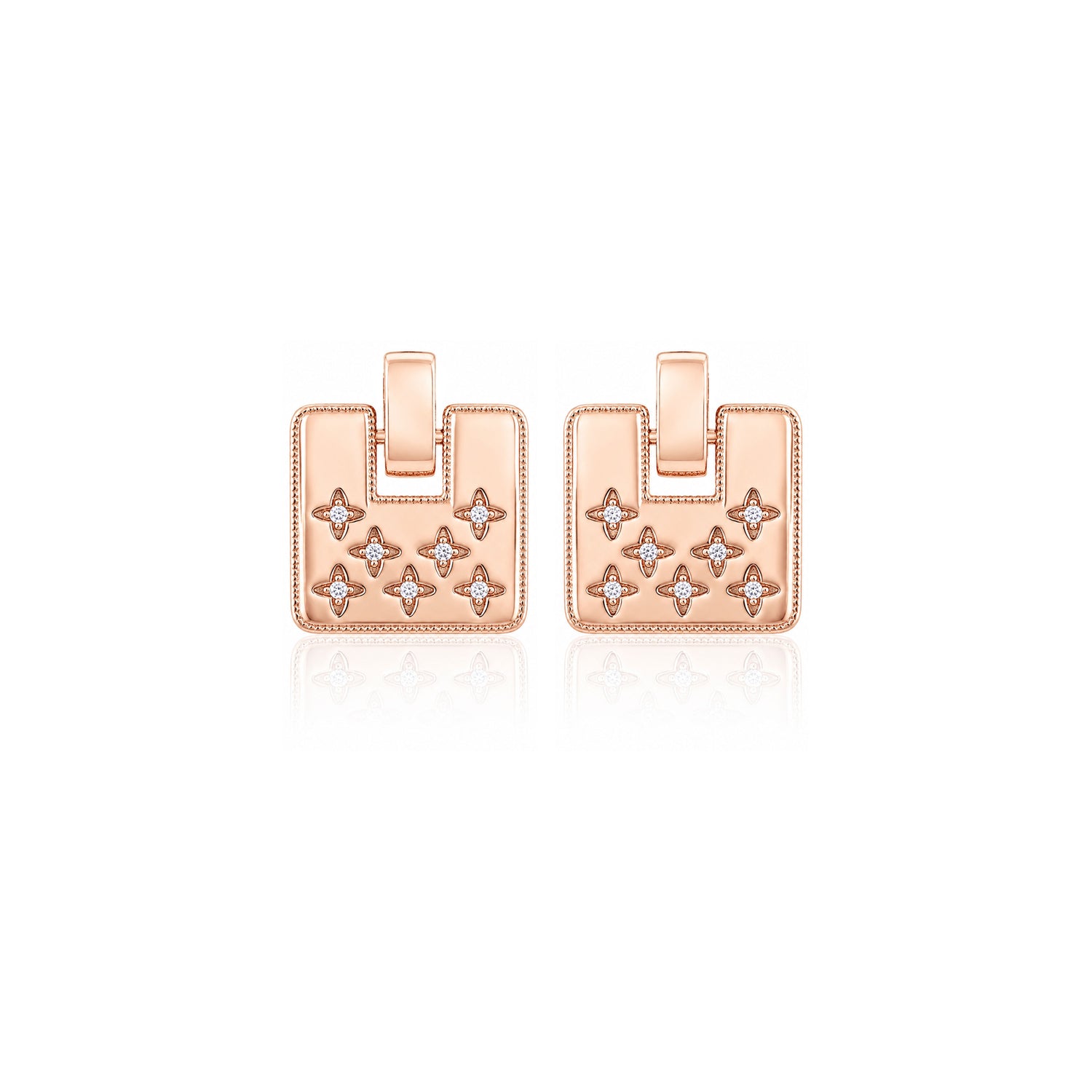 Floral Mosaic 925 Sterling Silver Rose Gold Earrings