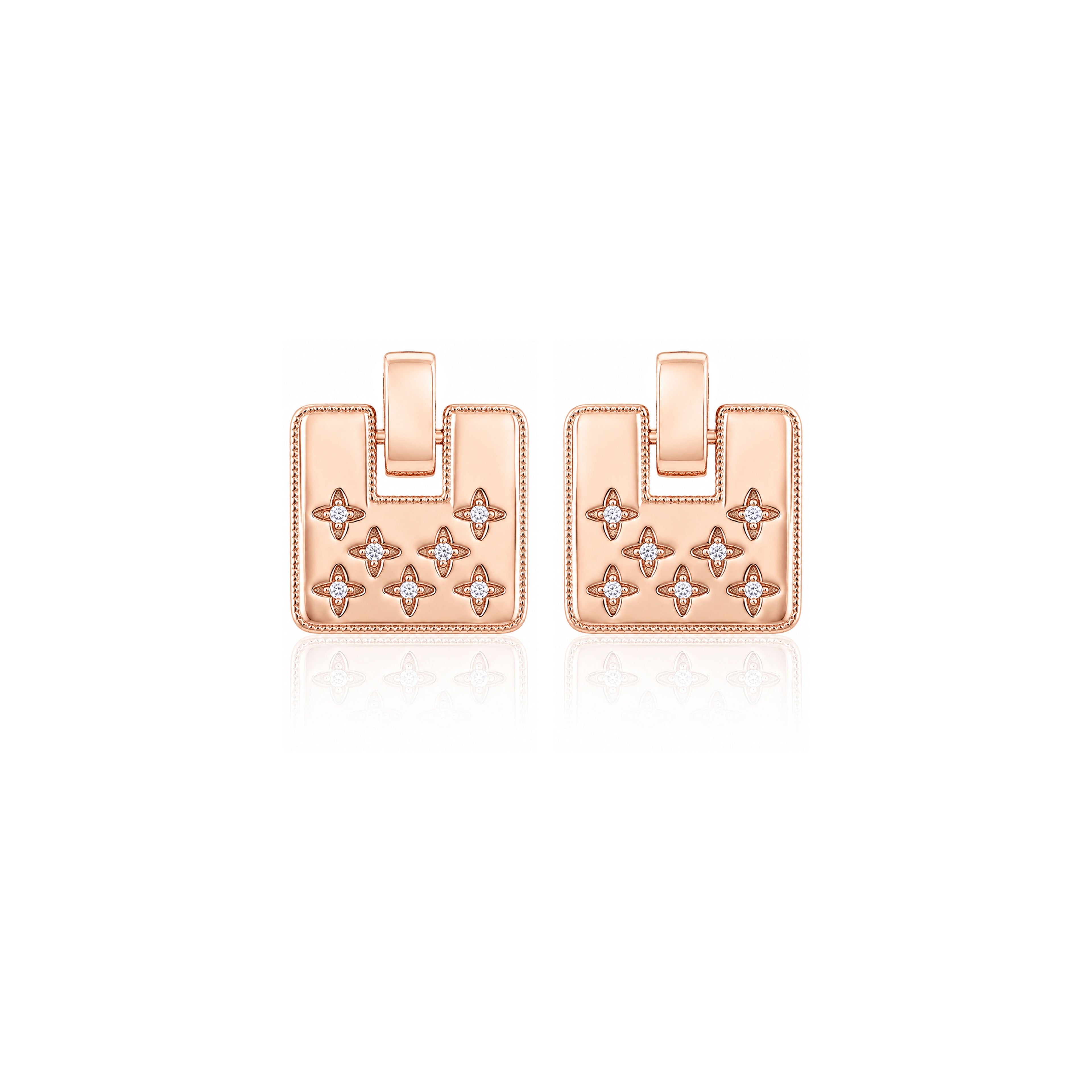 Floral Mosaic 925 Sterling Silver Rose Gold Earrings