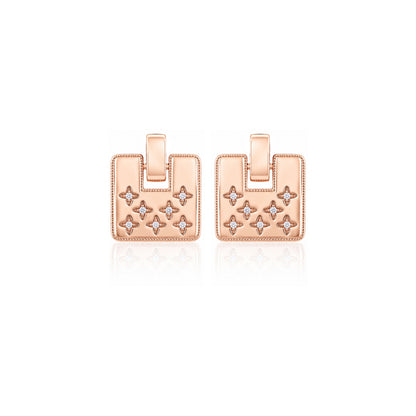 Floral Mosaic 925 Sterling Silver Rose Gold Earrings