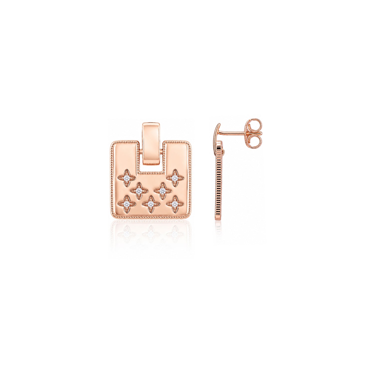 Floral Mosaic 925 Sterling Silver Rose Gold Earrings
