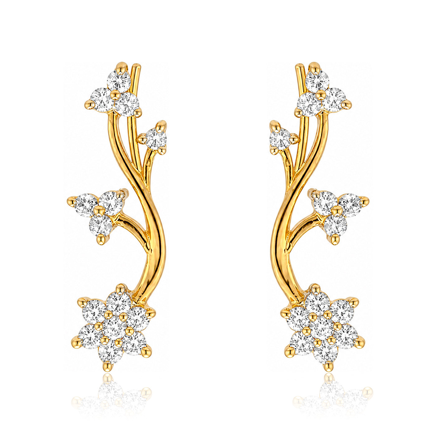 Floral Radiance 925 Sterling Silver Golden Climber Earrings
