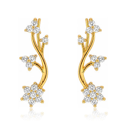 Floral Radiance 925 Sterling Silver Golden Climber Earrings