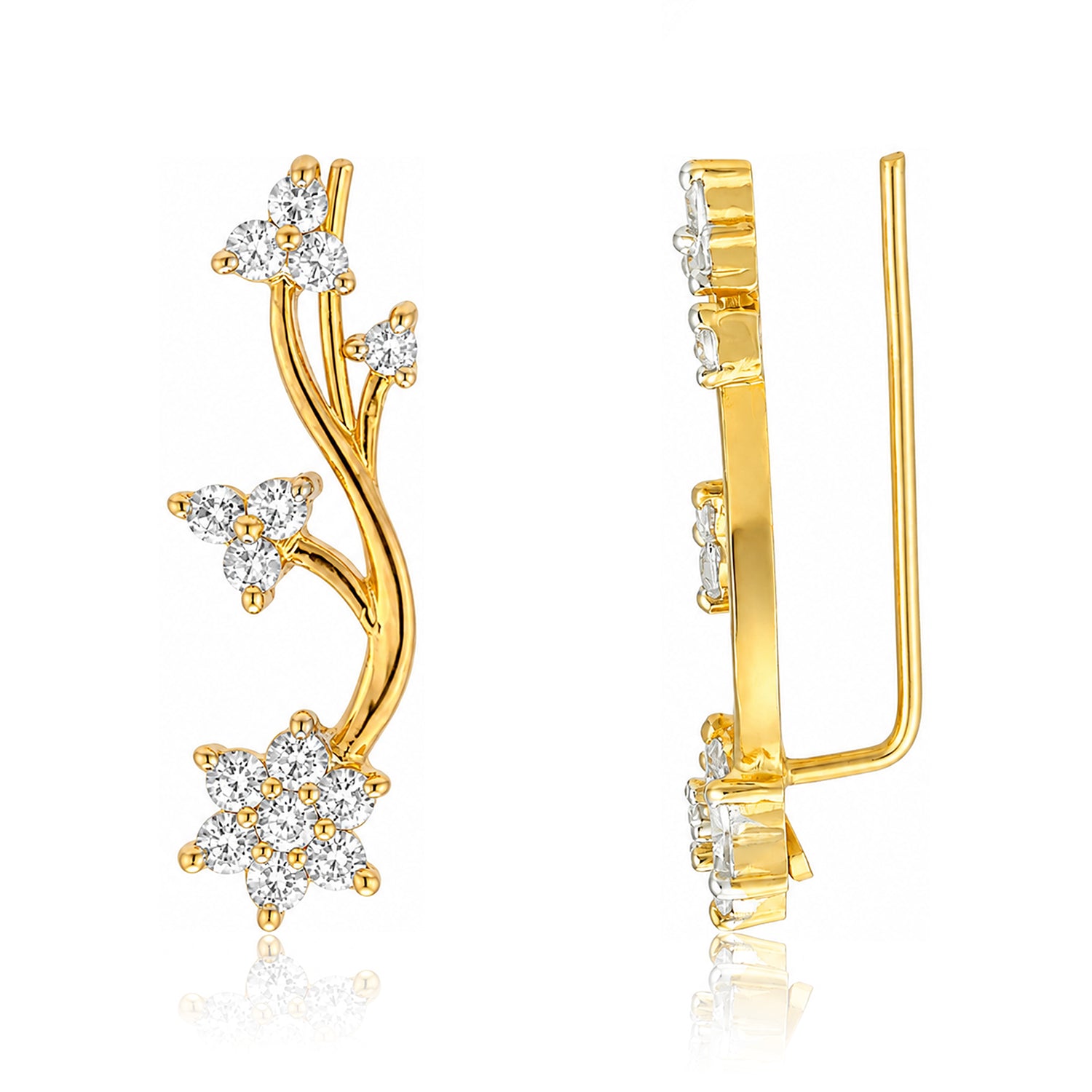 Floral Radiance 925 Sterling Silver Golden Climber Earrings