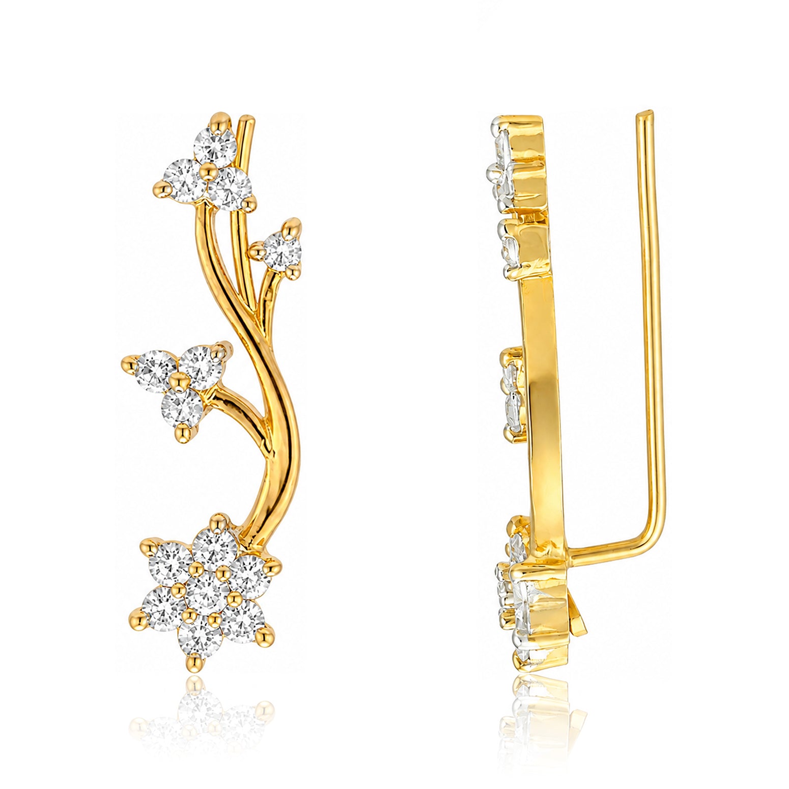 Floral Radiance 925 Sterling Silver Golden Climber Earrings