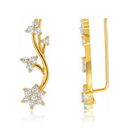 Floral Radiance 925 Sterling Silver Golden Climber Earrings