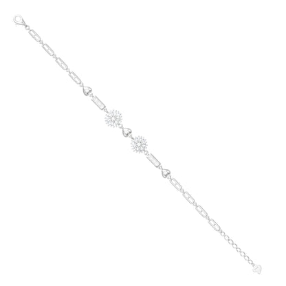 Silver bracelet with floral designs on a white background