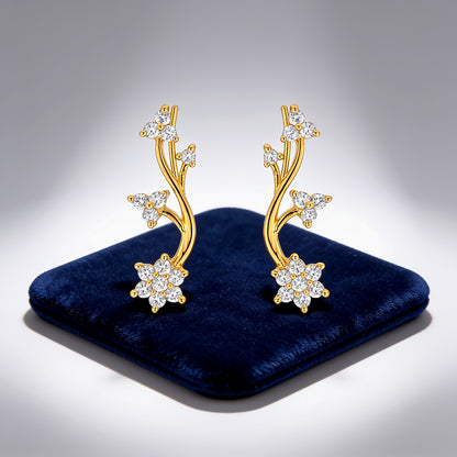Floral Radiance 925 Sterling Silver Golden Climber Earrings