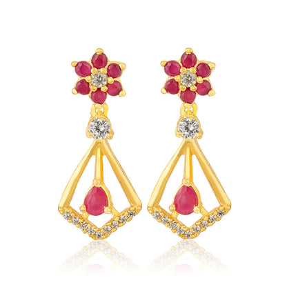 Floral Ruby 925 Sterling Silver Triangle Dangle Earring for Women