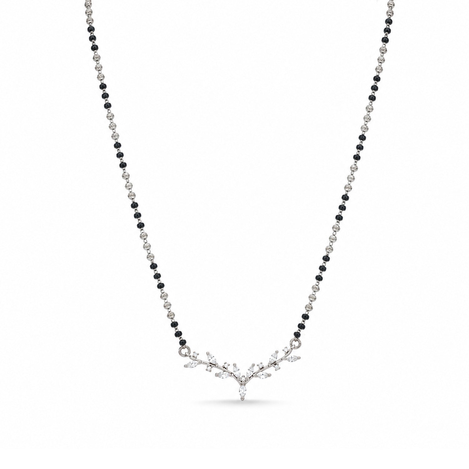 Floral Silver Marquise Crystal Mangalsutra Chain Pendant