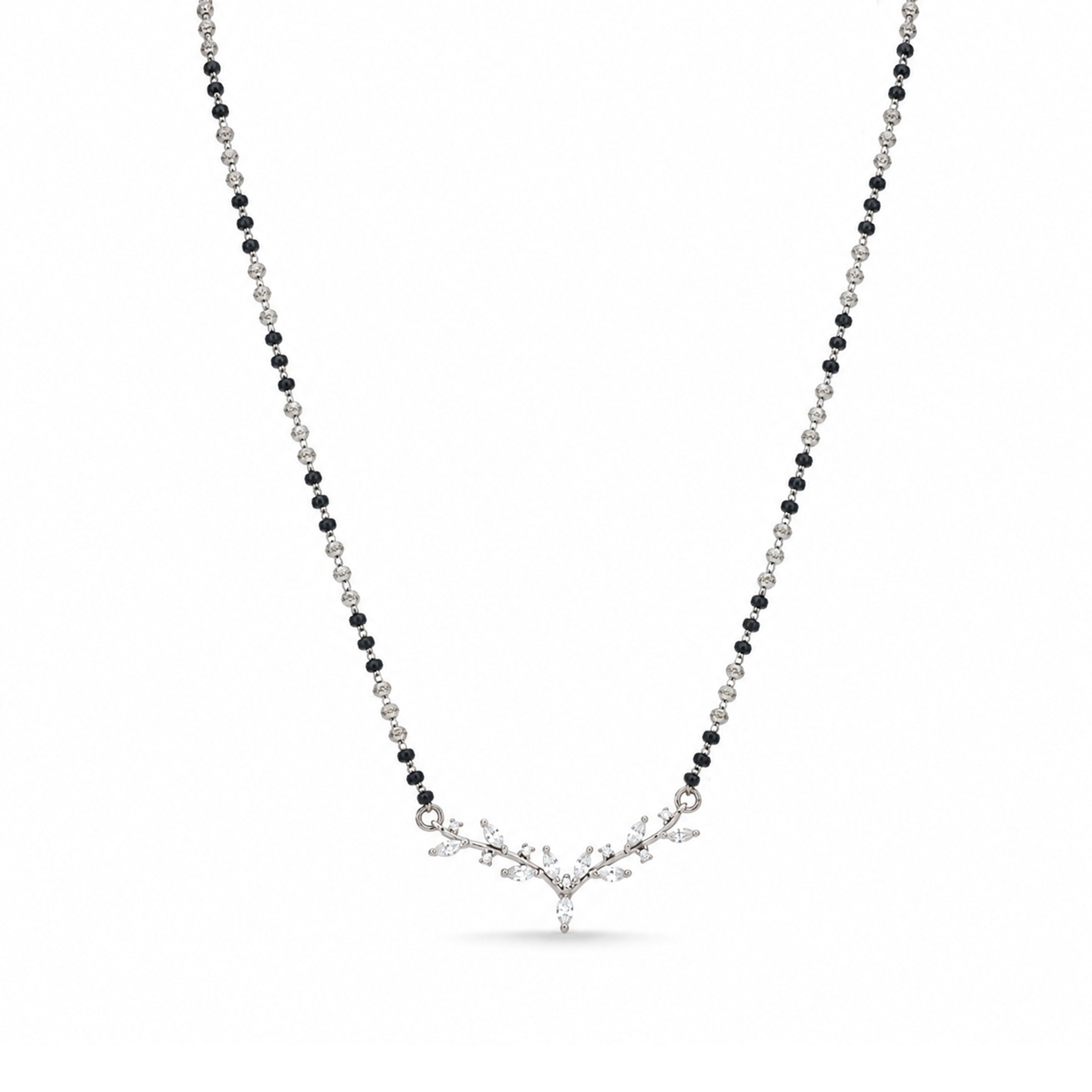 Floral Silver Marquise Crystal Mangalsutra Chain Pendant