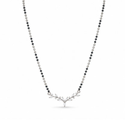 Floral Silver Marquise Crystal Mangalsutra Chain Pendant