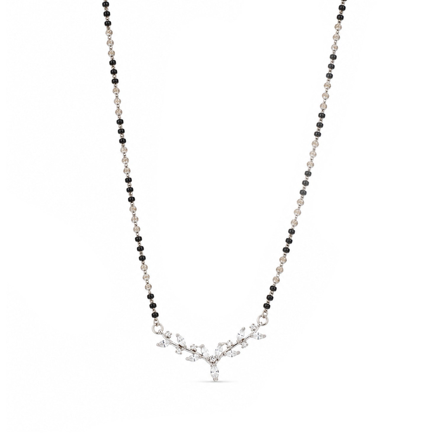 Floral Silver Marquise Crystal Mangalsutra Chain Pendant
