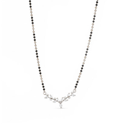 Floral Silver Marquise Crystal Mangalsutra Chain Pendant