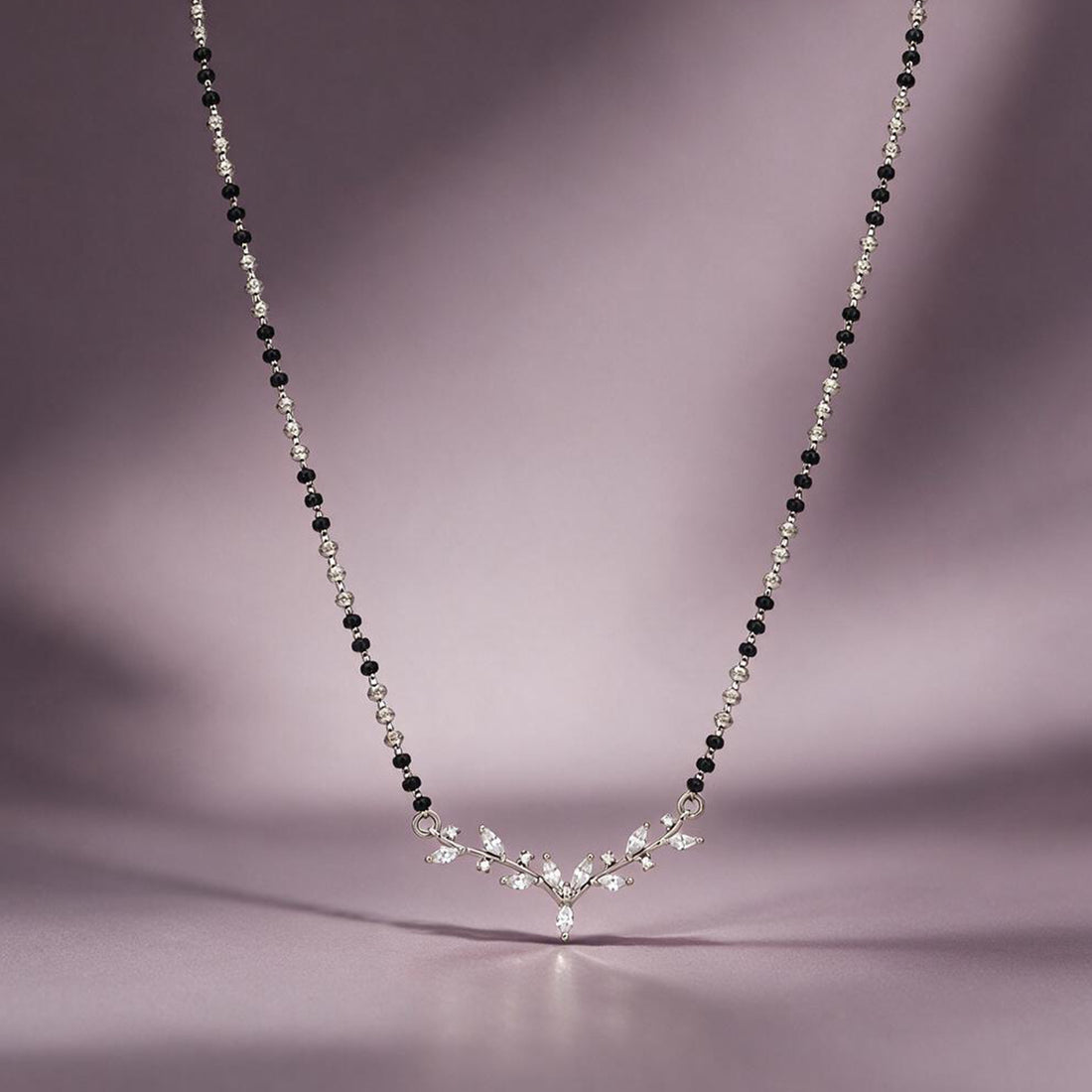 Floral Silver Marquise Crystal Mangalsutra Chain Pendant