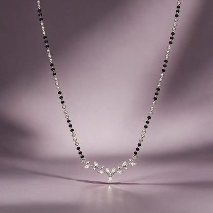 Floral Silver Marquise Crystal Mangalsutra Chain Pendant
