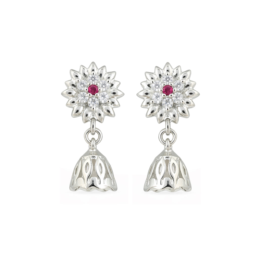 Floral Sparkle 925 Sterling Silver Drop Earrings for Women