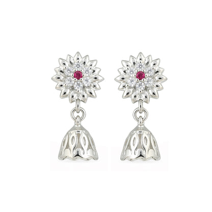 Floral Sparkle 925 Sterling Silver Drop Earrings for Women