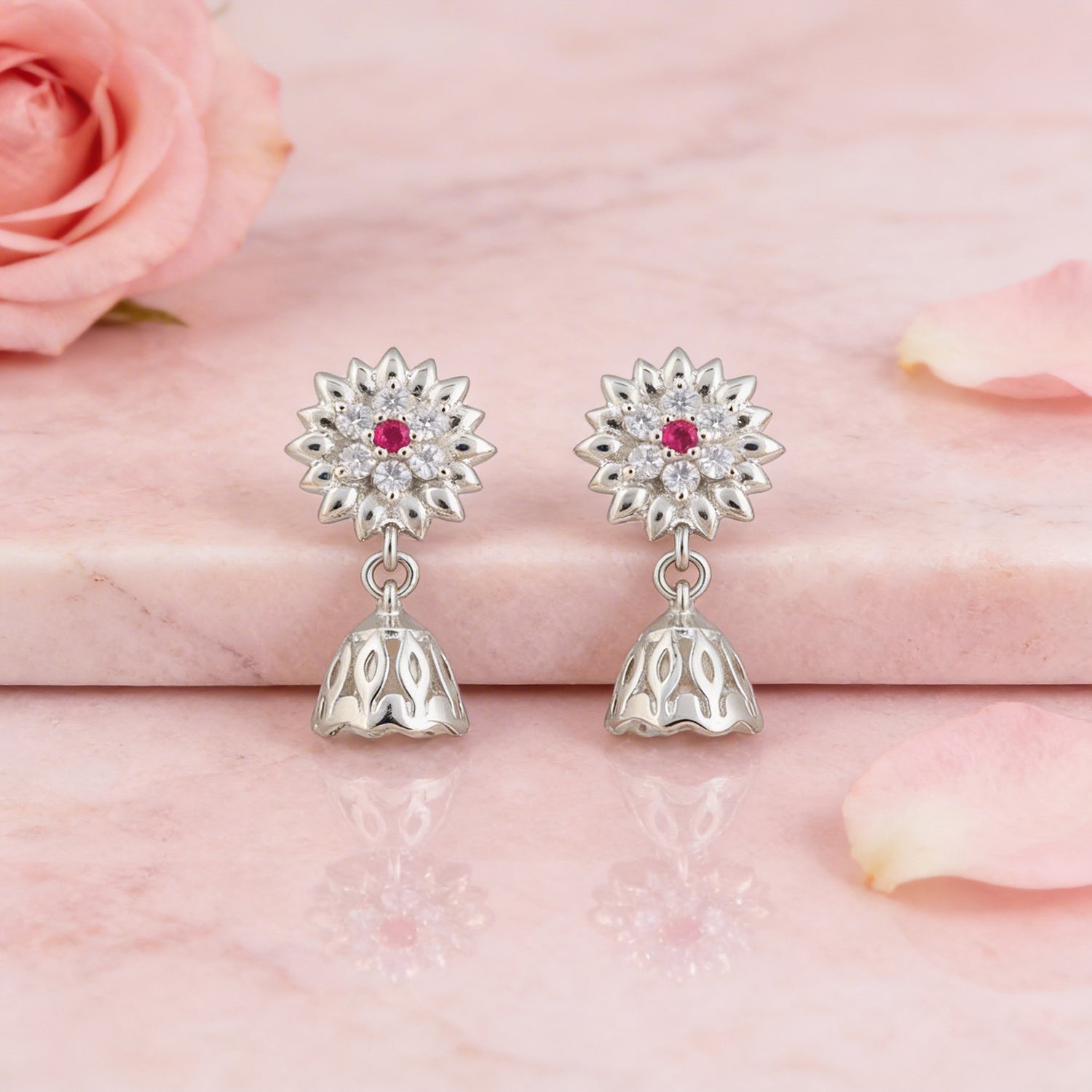 Floral Sparkle 925 Sterling Silver Drop Earrings for Women