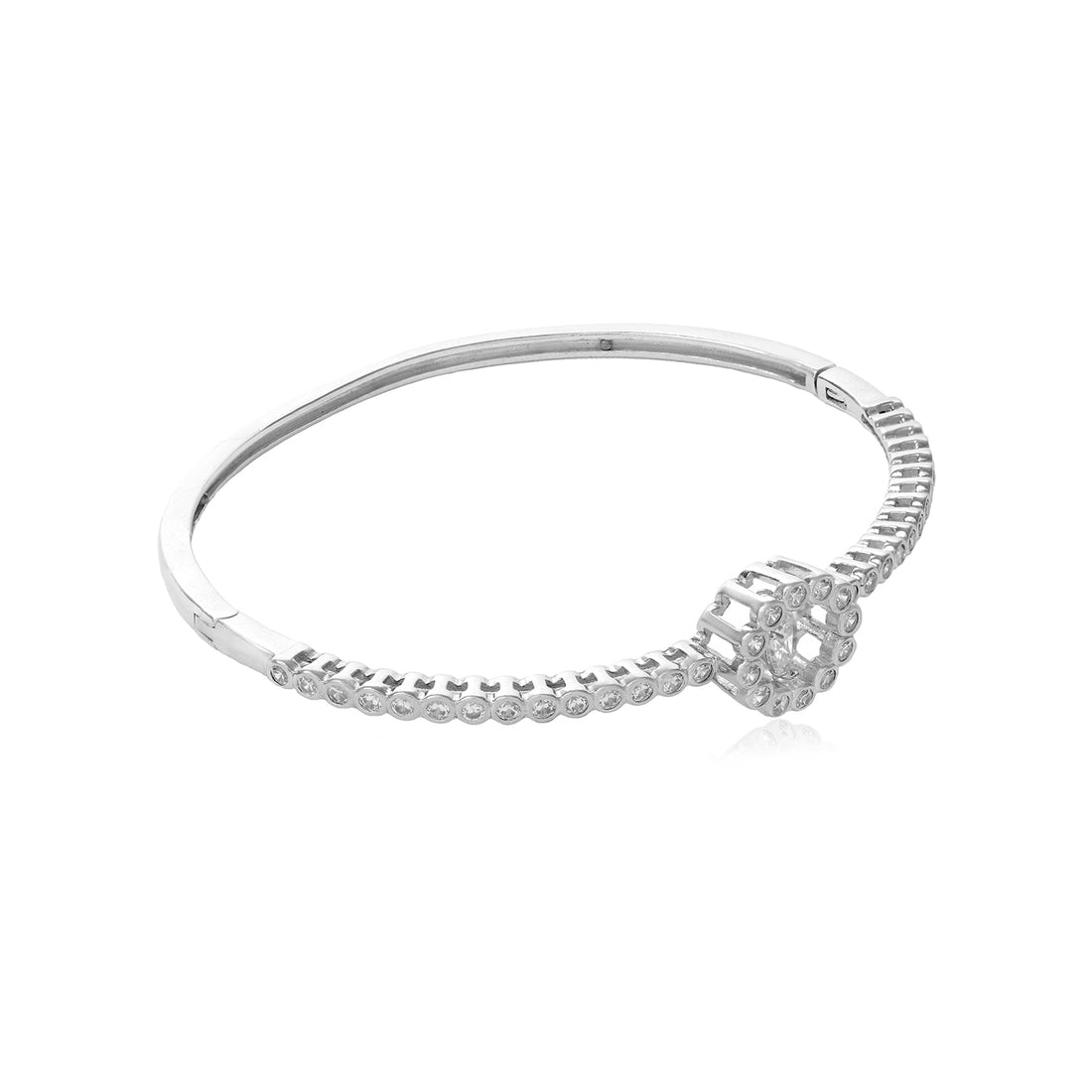Floral Splendor Crystal Shine Rhodium Plated Kada

