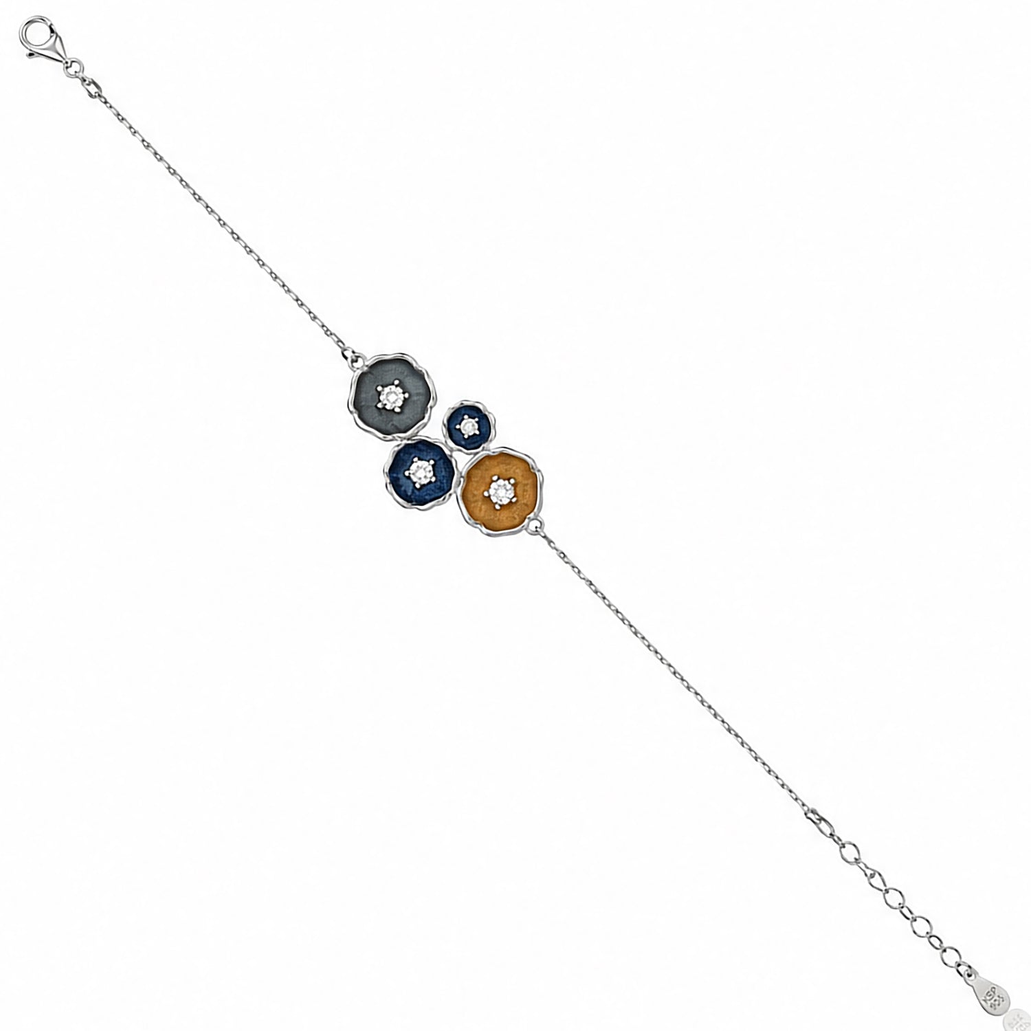 Floral Trio Color 925 Sterling Silver Chain Bracelet
