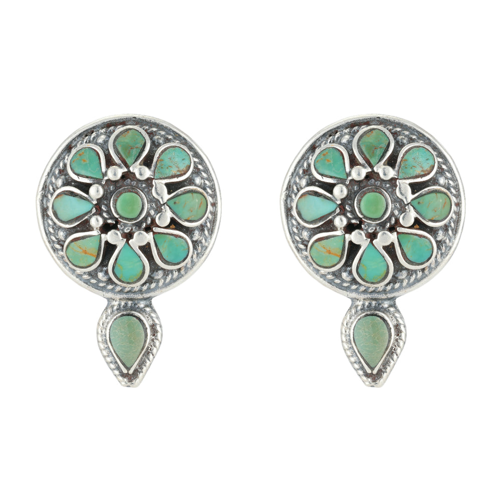 Floral Turquoise Elegance 925 Oxidised Earrings