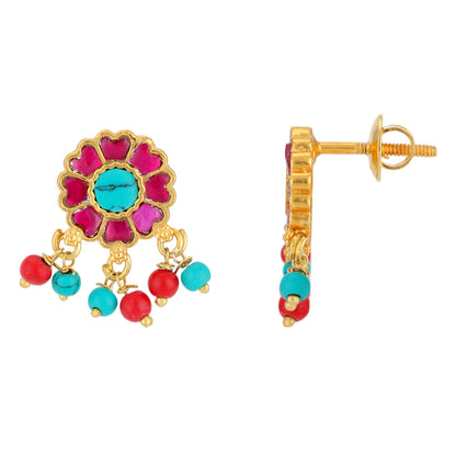 Floral Turquoise Stoned Beads Drop 925 Earrings