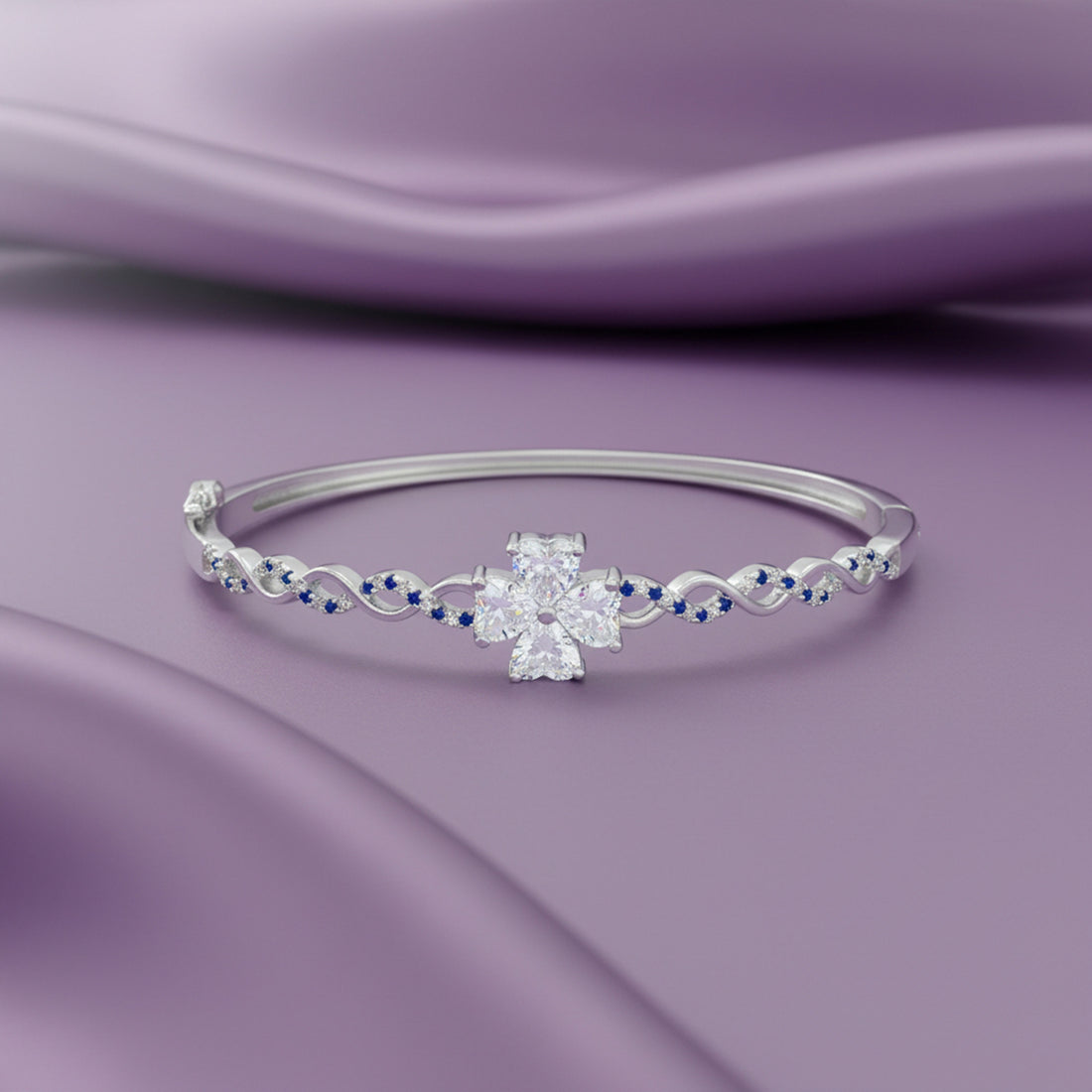 Floral Wave Stone Design 925 Sterling Silver Kada for Women