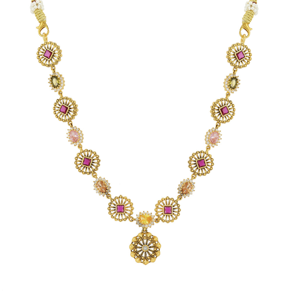 Florish Bloom 925 Gold Plated Colour Stoned Necklace