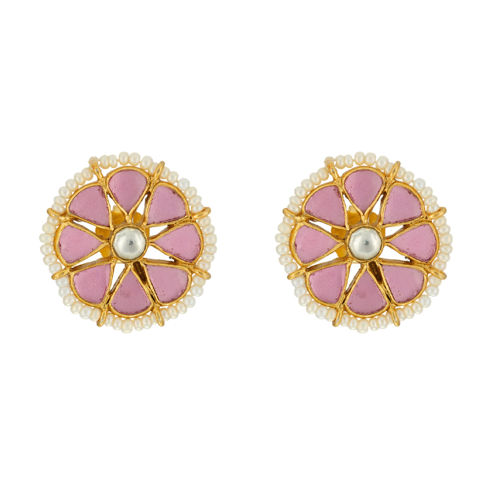 Florish Pink Polki Pearl Outer 925 Earrings