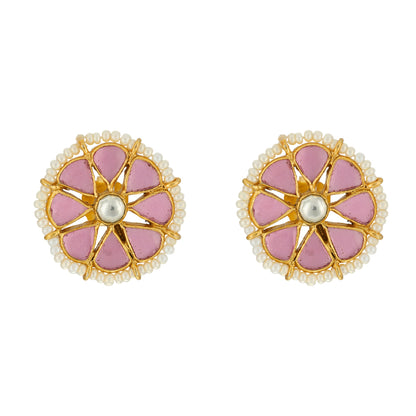 Florish Pink Polki Pearl Outer 925 Earrings