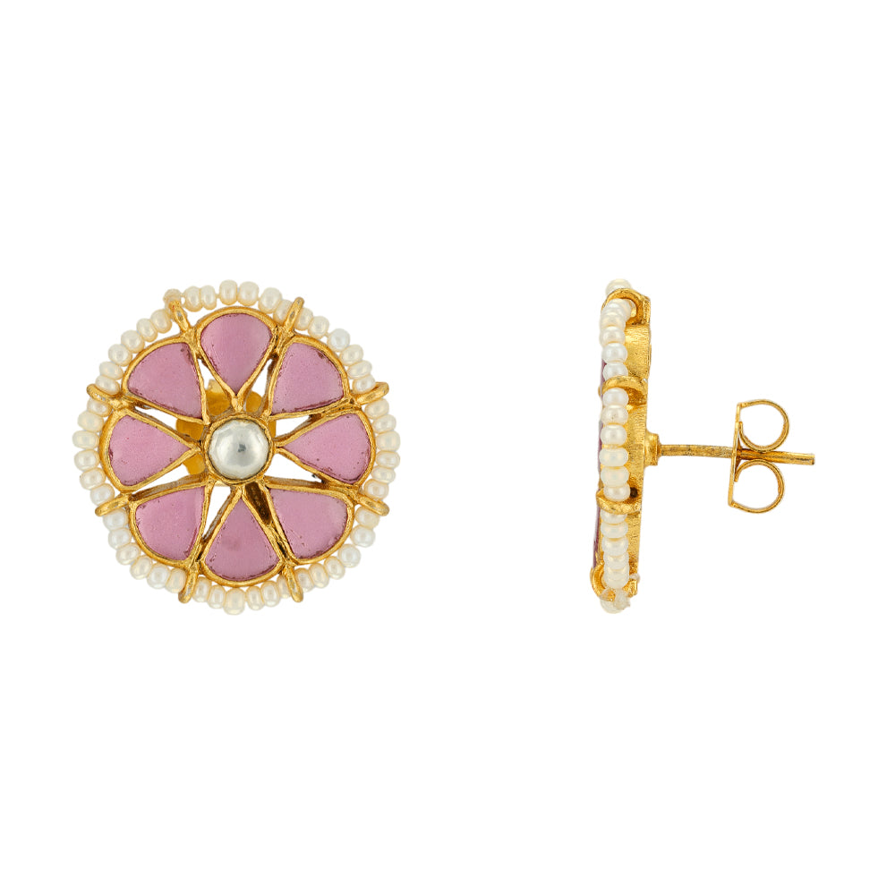 Florish Pink Polki Pearl Outer 925 Earrings