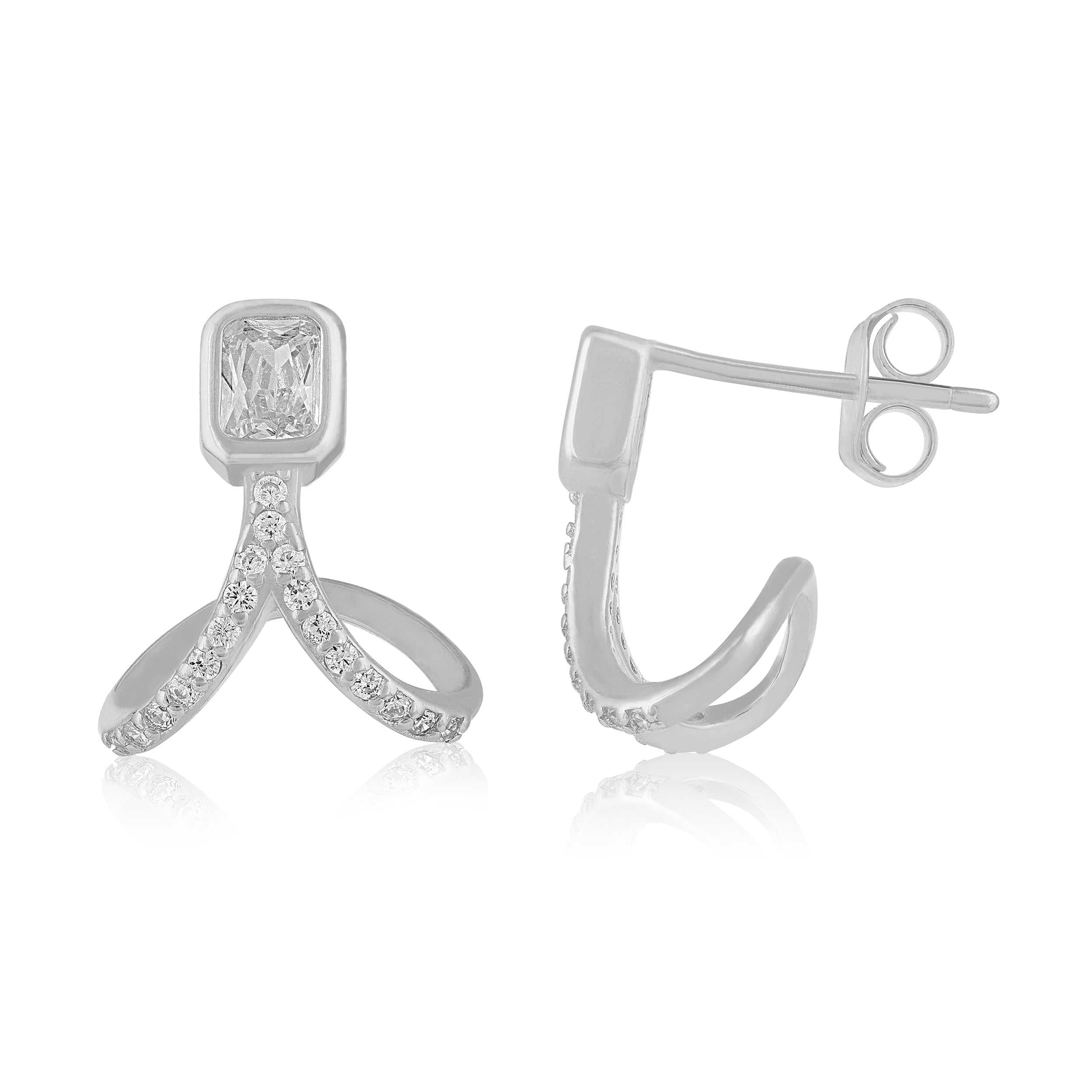 Flowing Loop 925 Sterling Silver Sparkle Earring for Women
