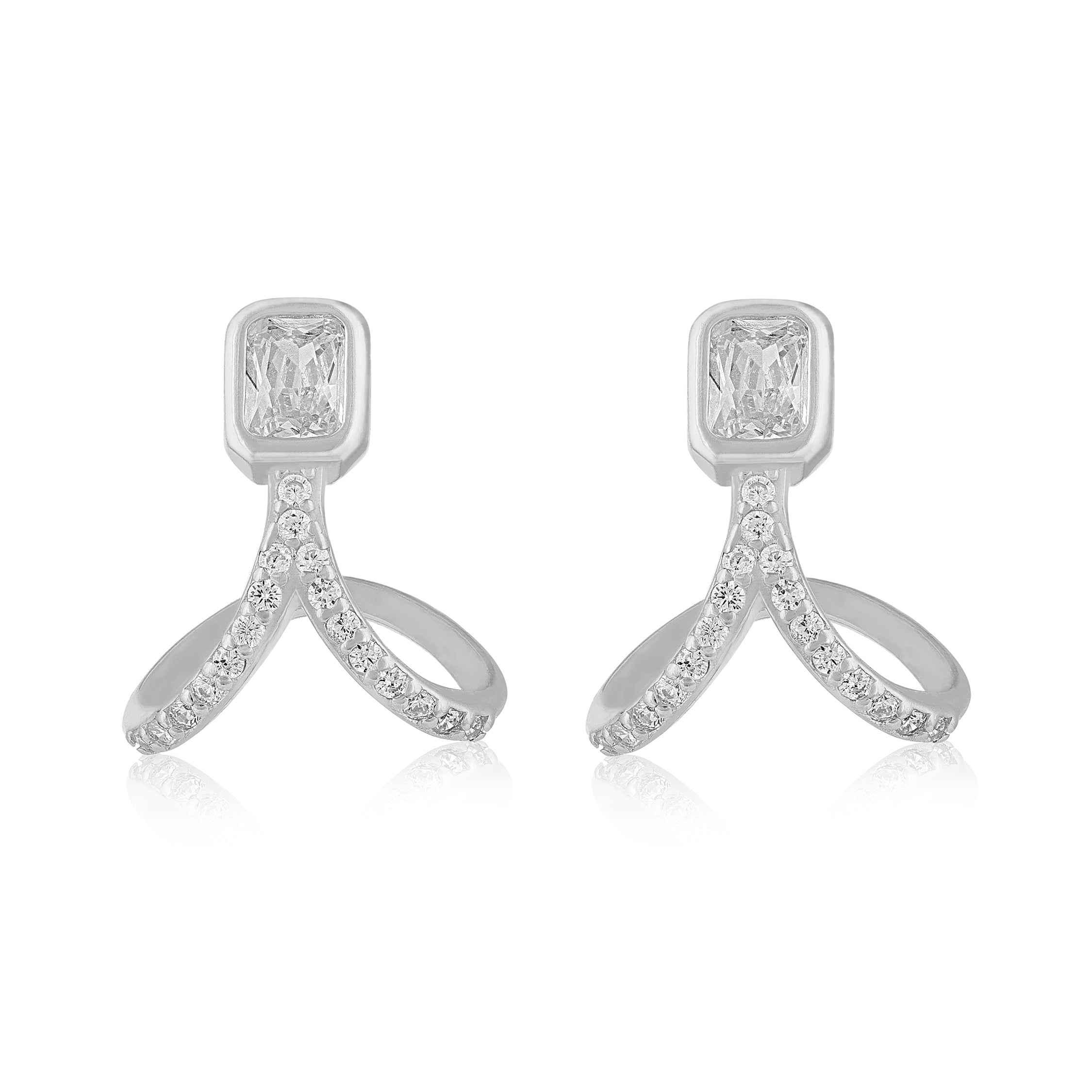 Flowing Loop 925 Sterling Silver Sparkle Earring for Women