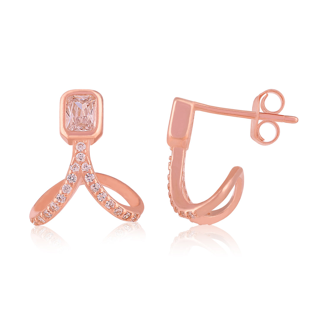 Flowing Loop Rose Gold 925 Sterling Silver Sparkle Earring for Women