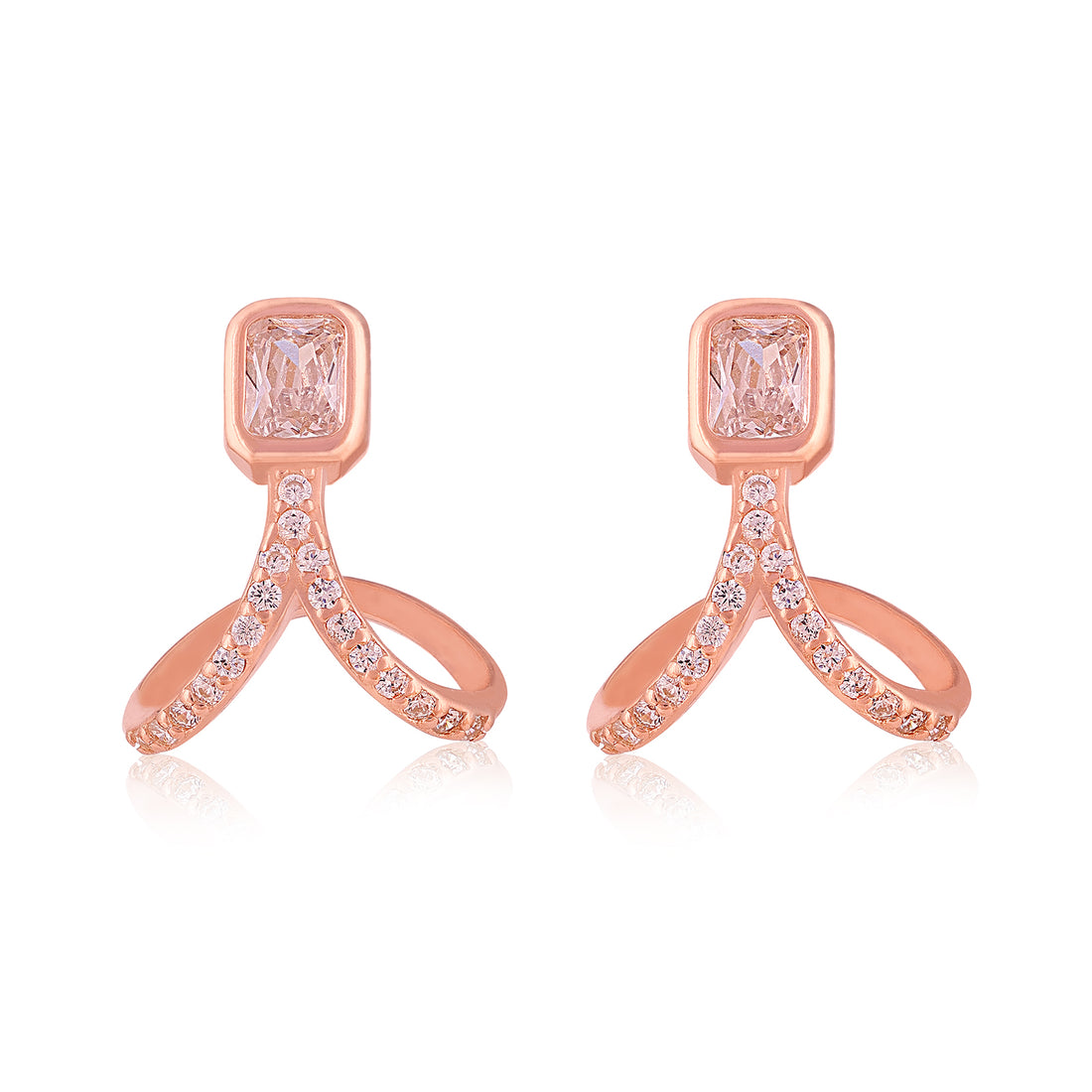 Flowing Loop Rose Gold 925 Sterling Silver Sparkle Earring for Women