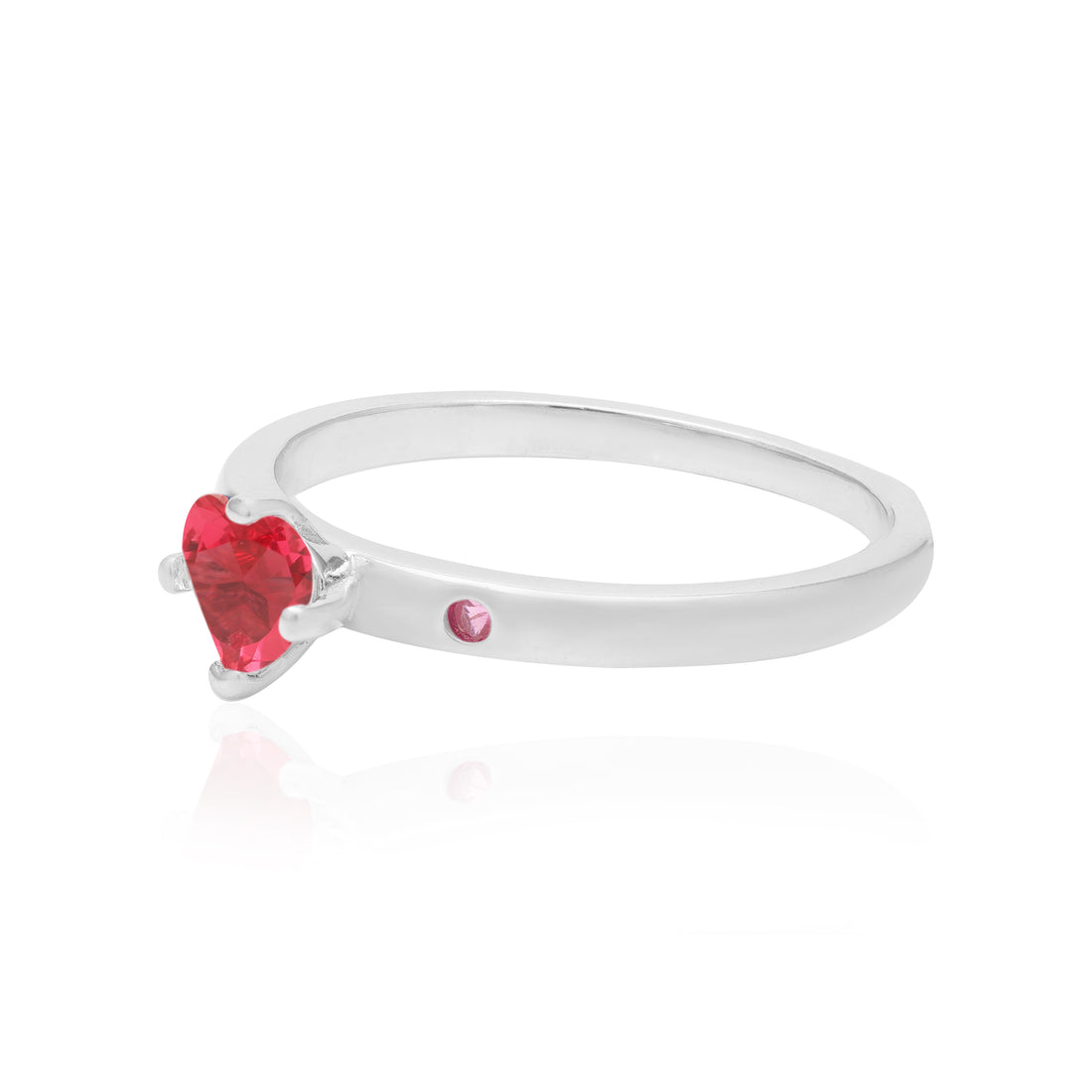 Forever Red Solitary Heart Rhodium Ring