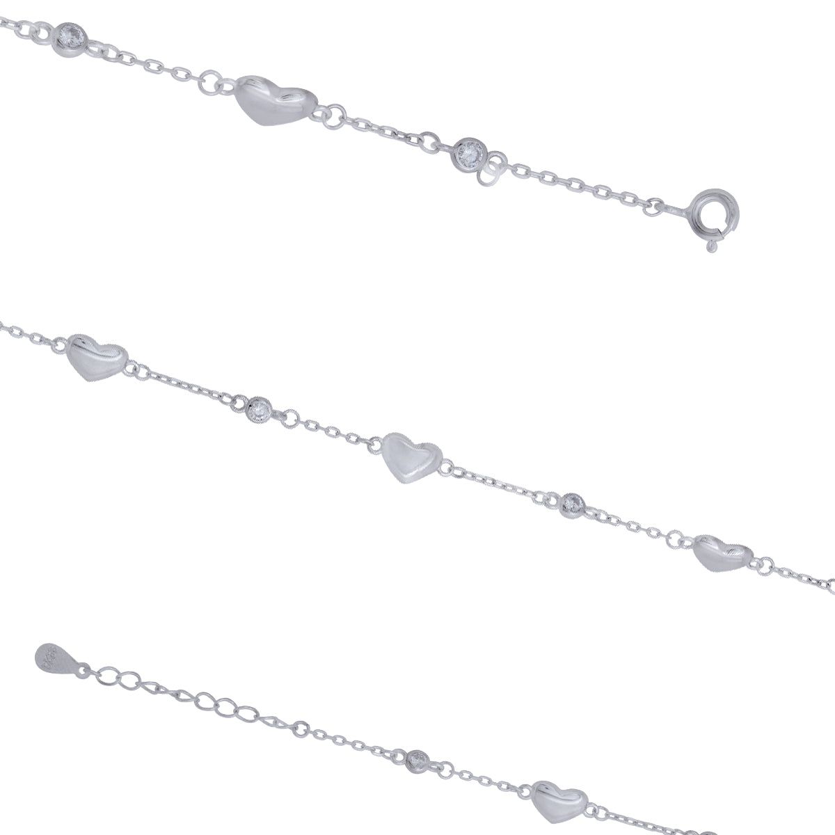 Forever Triple Heart Rhodium Bracelets